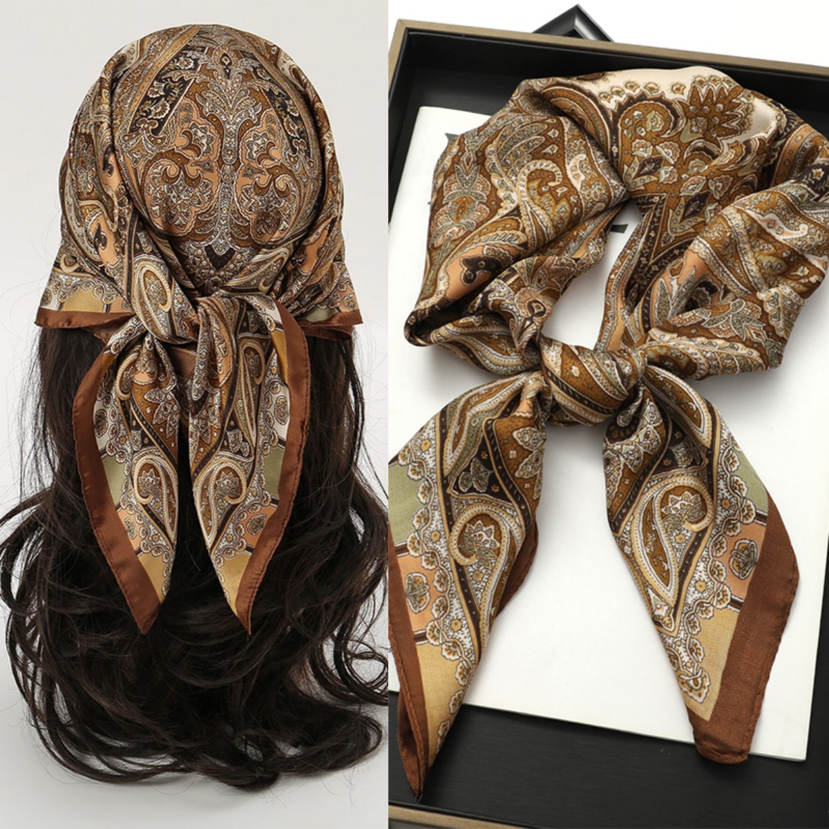 Silk Neck Scarf - Bohemian Style Print Luxury Brand Silk