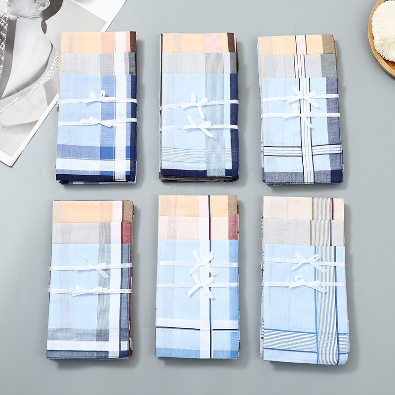 Handkerchief Cotton Men - 3Pcs 40x40cm Vintage Plaid Striped Woven