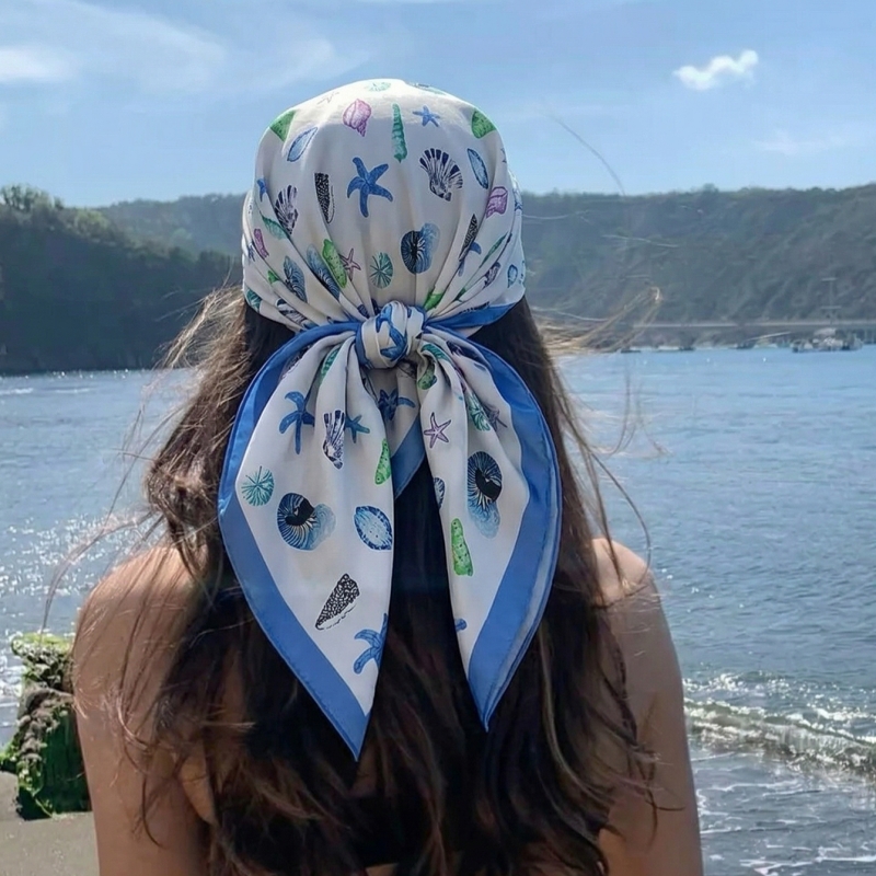 Scarf Silk Square - Women Silk Feeling Square Scarf Ocean