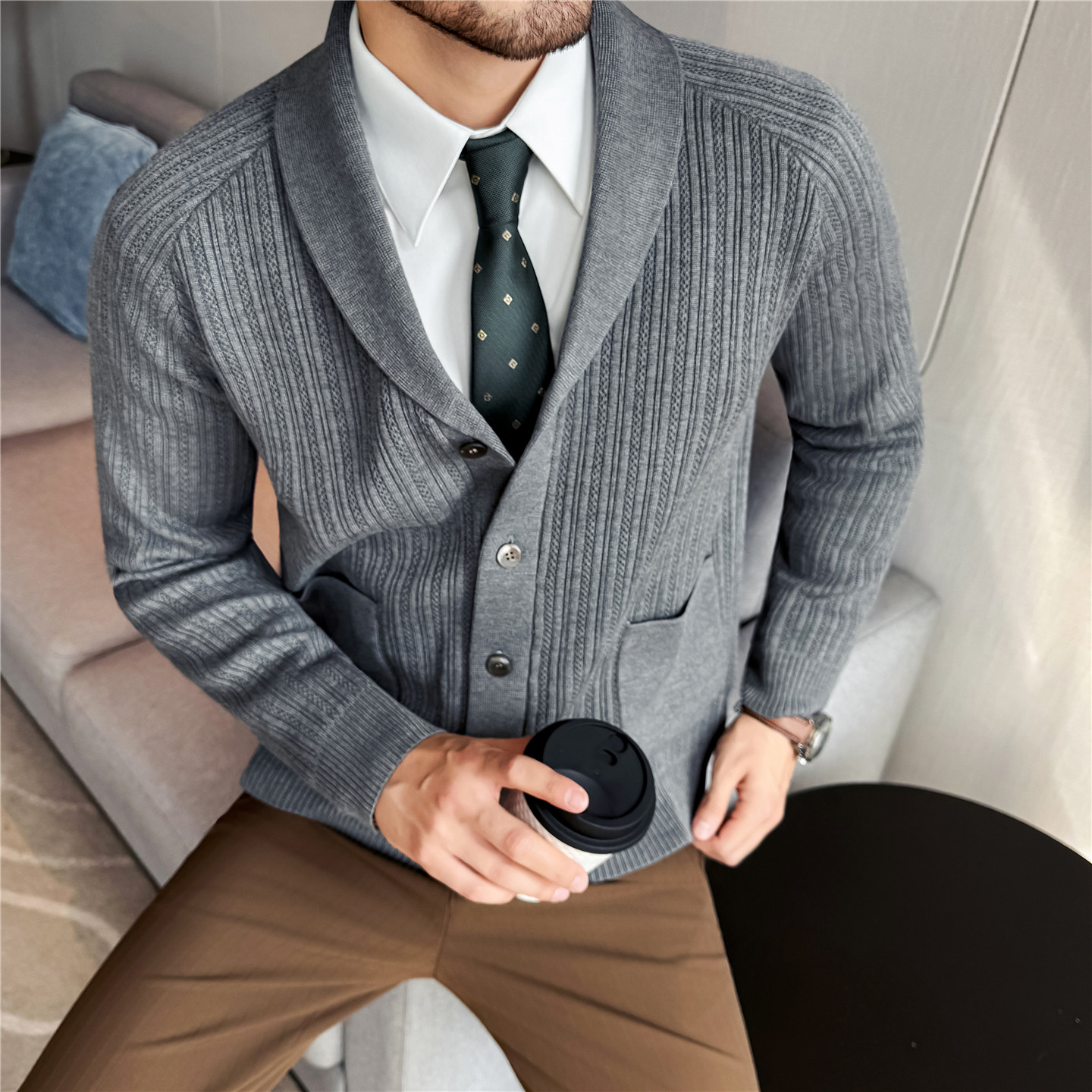 Men's Shawl Collar Knit Cardig - Muffler Men Wool reseña y precio