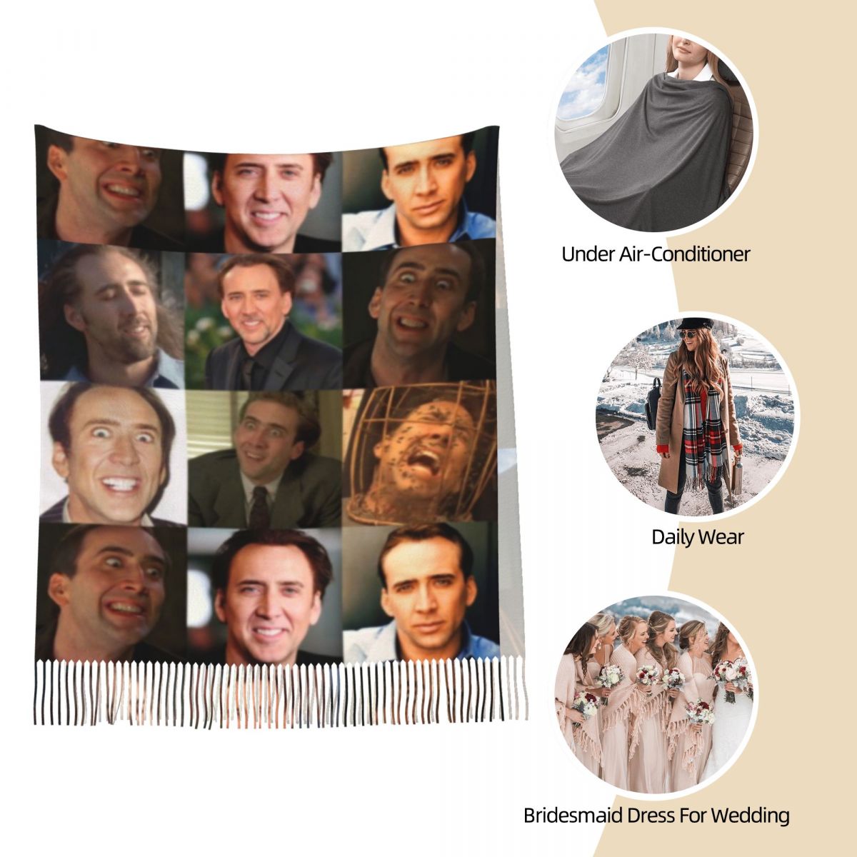 Nicolas Cage Funny Face Meme S - Pashmina Wrap Large reseña y precio