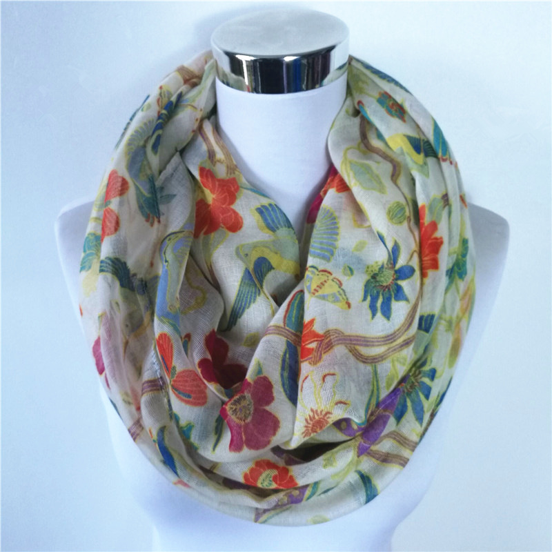 New Magpie Bird print Viscose  - Infinity Scarf Knit reseña y precio