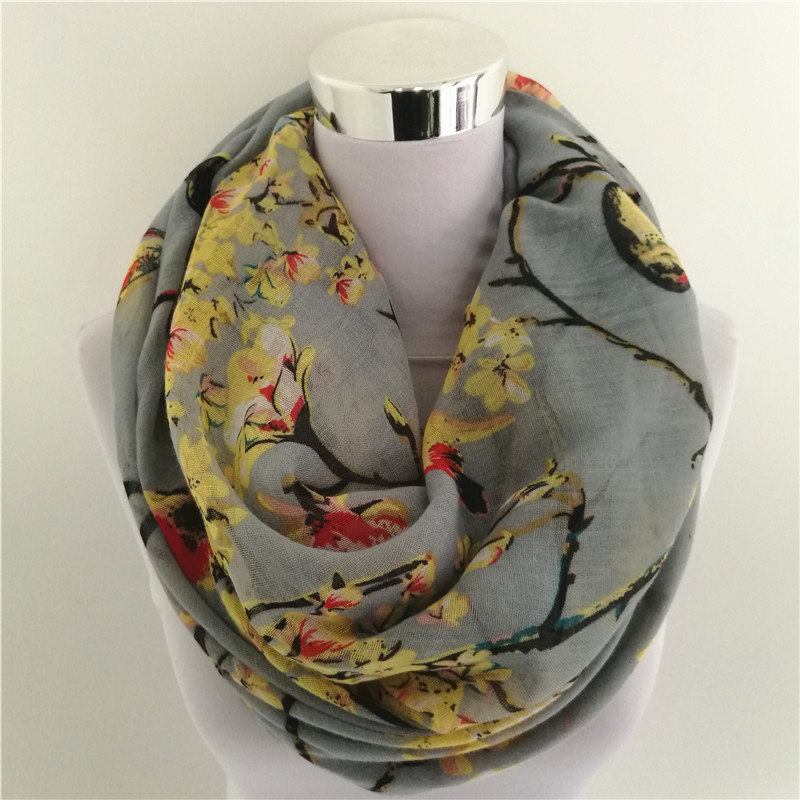 New Magpie Bird print Viscose  - Infinity Scarf Knit reseña y precio
