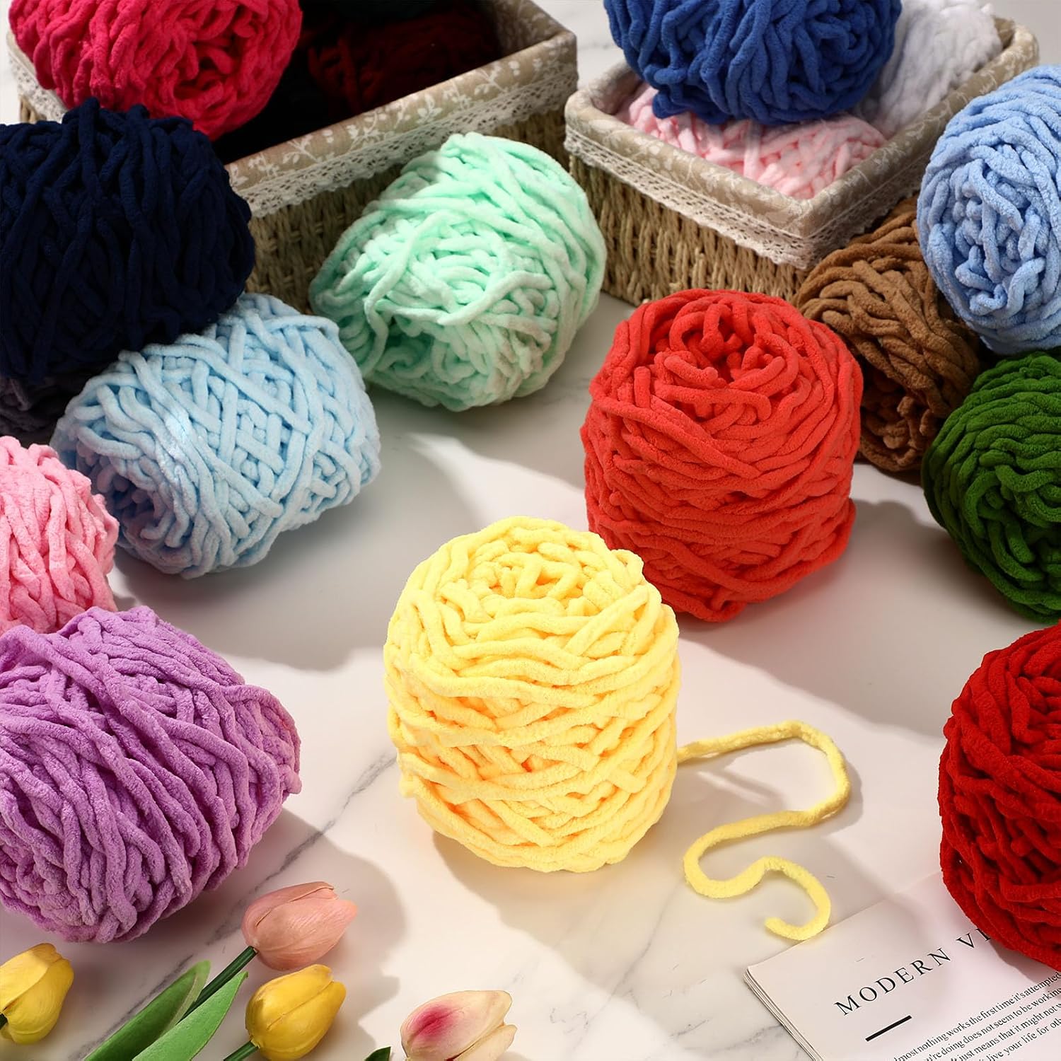 3PCS 300g Chenille Knitting Ya - Woven Scarf Blanket reseña y precio