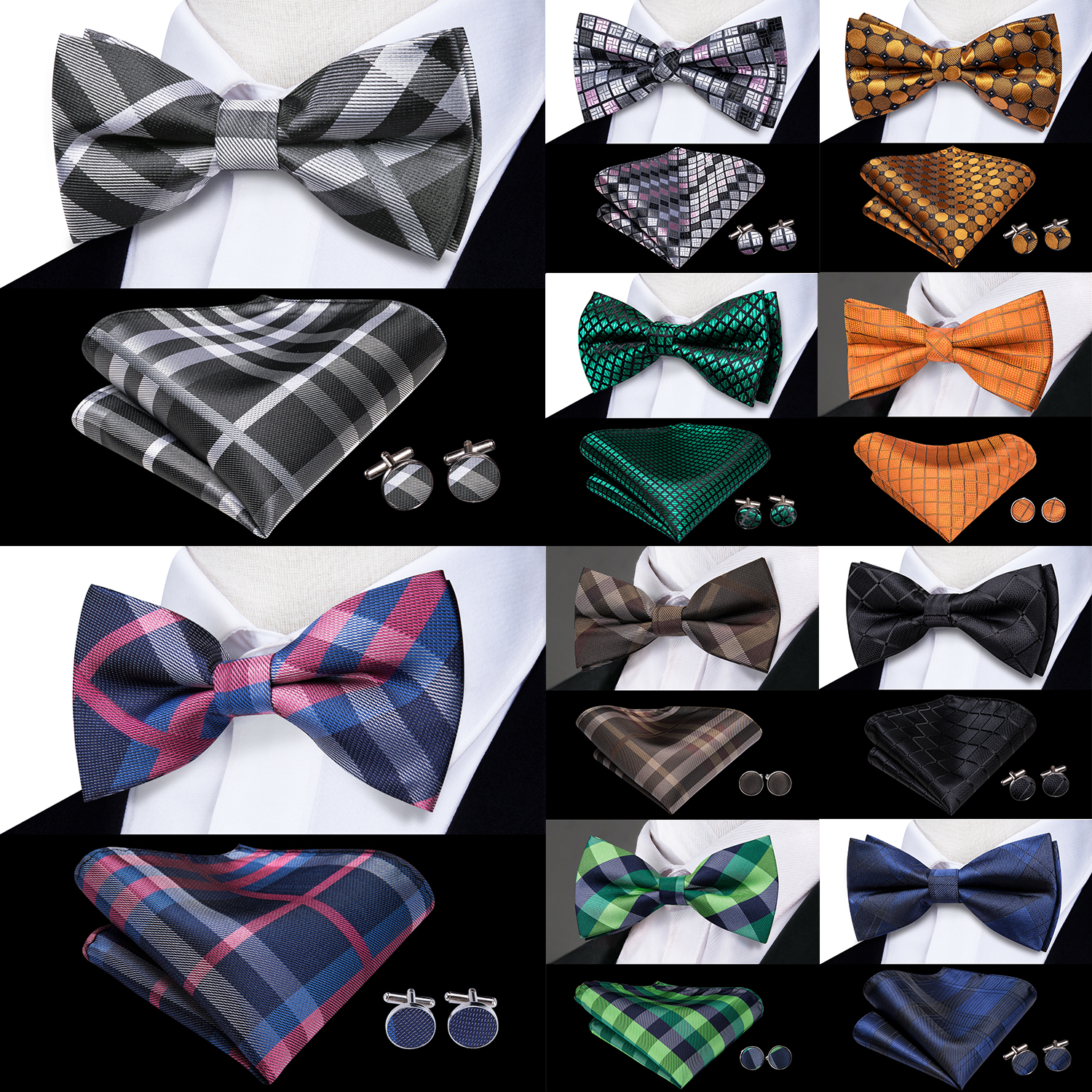Hi-Tie Grey Plaid Jacquard Sil - Bow Tie Pre Tied reseña y precio