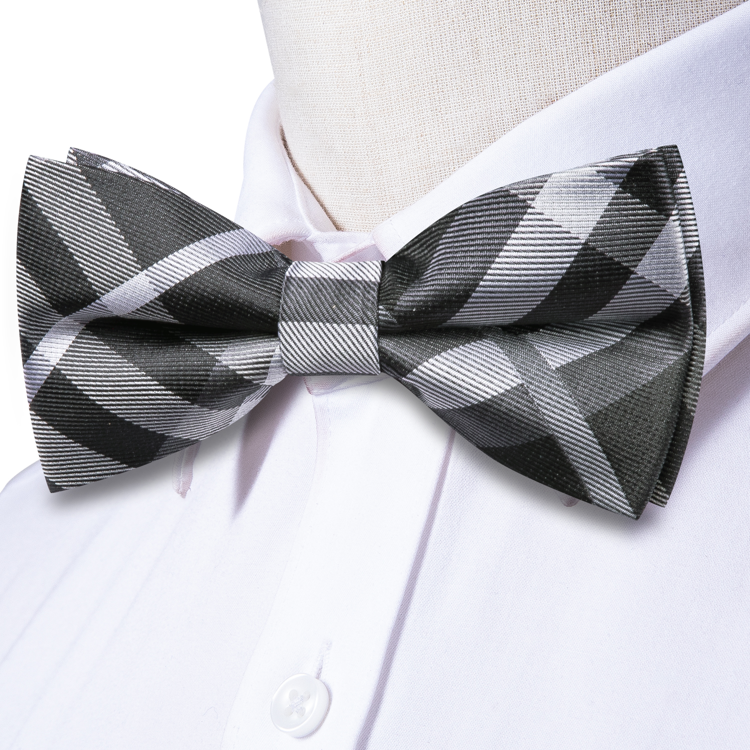 Hi-Tie Grey Plaid Jacquard Sil - Bow Tie Pre Tied reseña y precio