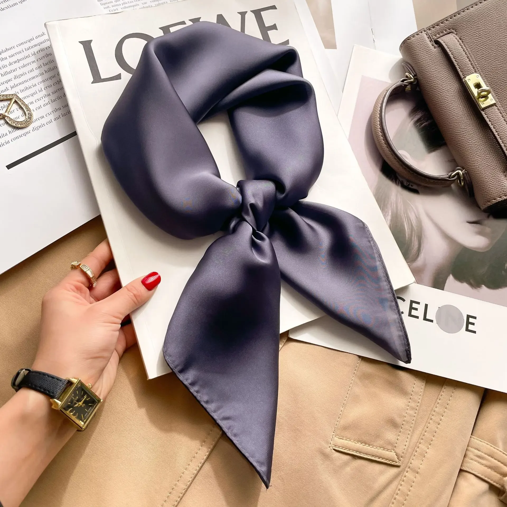 70cm Solid Colors Neckerchief  - Silk Neck Scarf reseña y precio