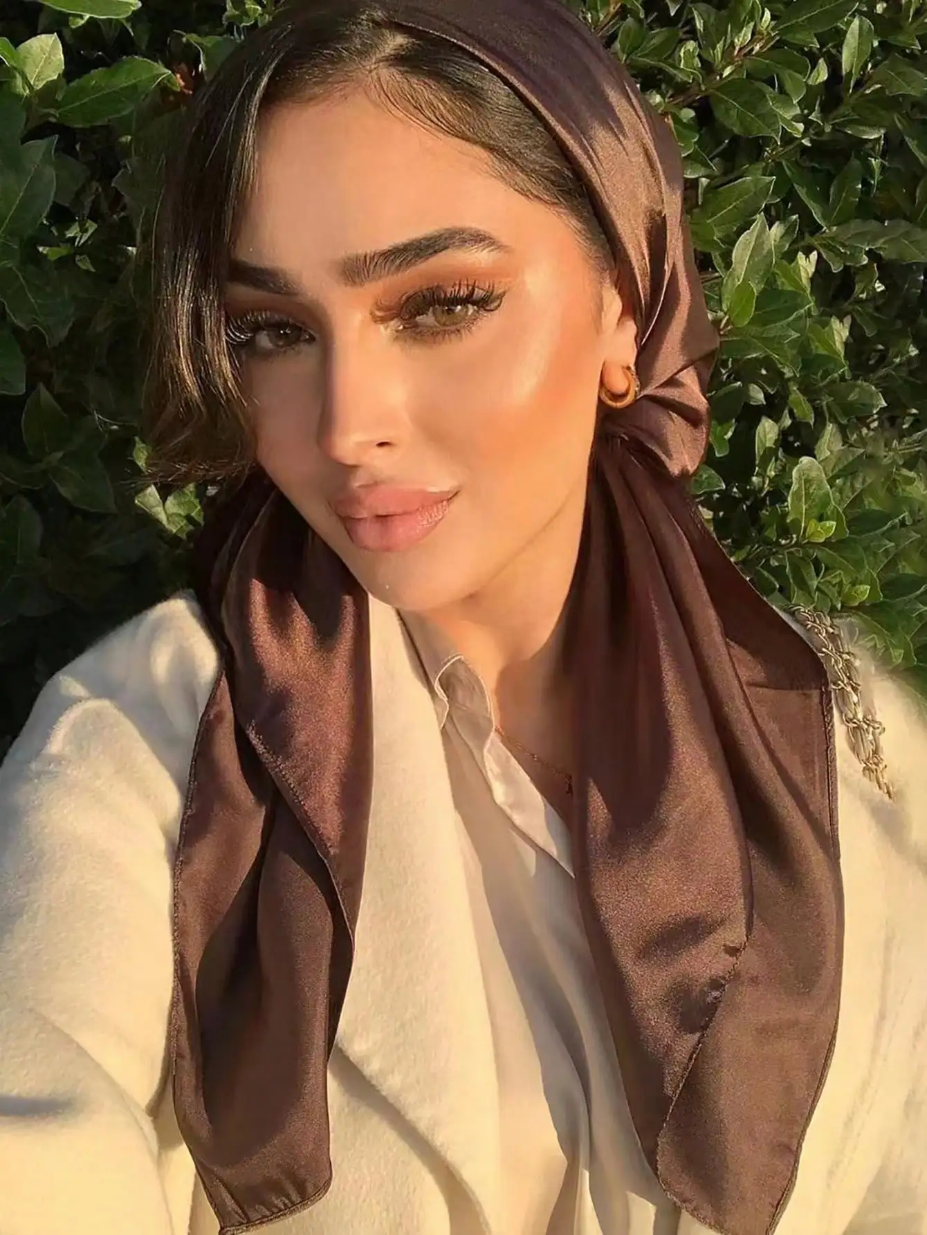 1pc Women White Silk Scarf, Ve - Scarf Silk Square reseña y precio