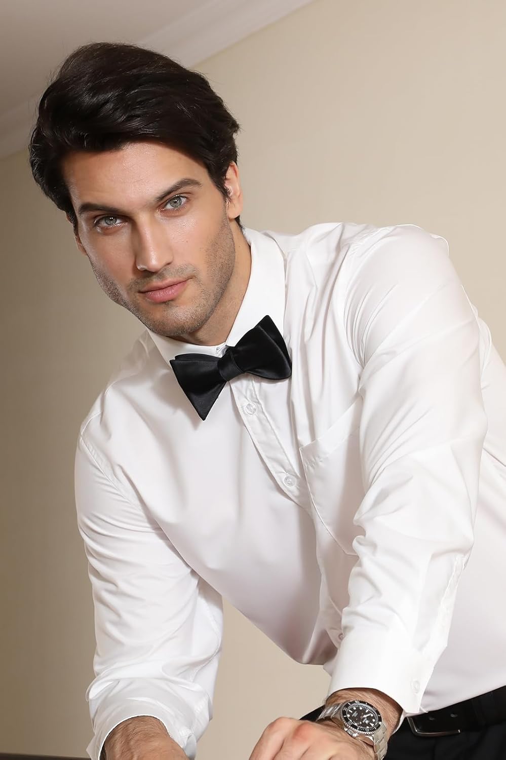 Solid Color Self Tie Bow Tie & - Pocket Square Set reseña y precio