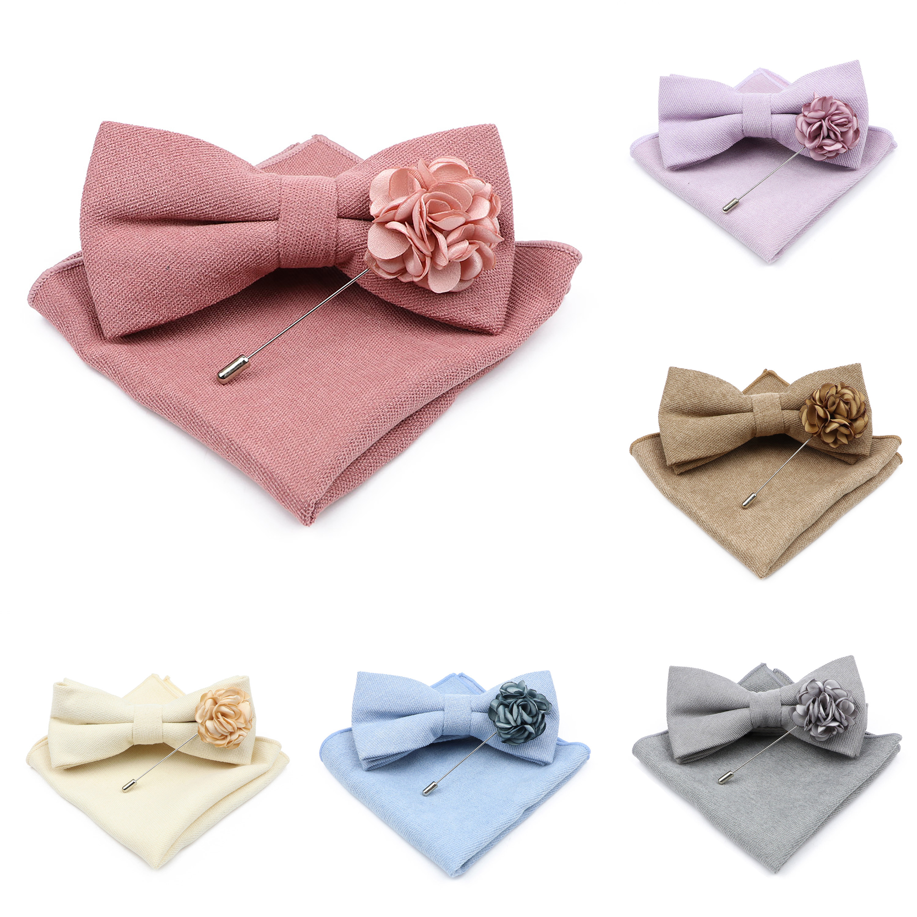 Mens Solid Color Cotton Bowtie - Handkerchief Cotton Men reseña y precio