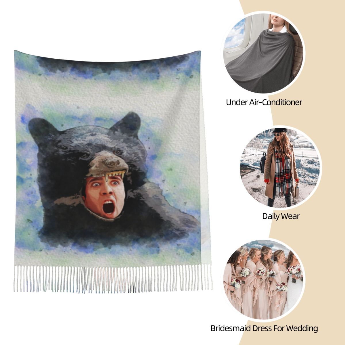 Cage Bear Watercolor Scarf for - Pashmina Wrap Large reseña y precio