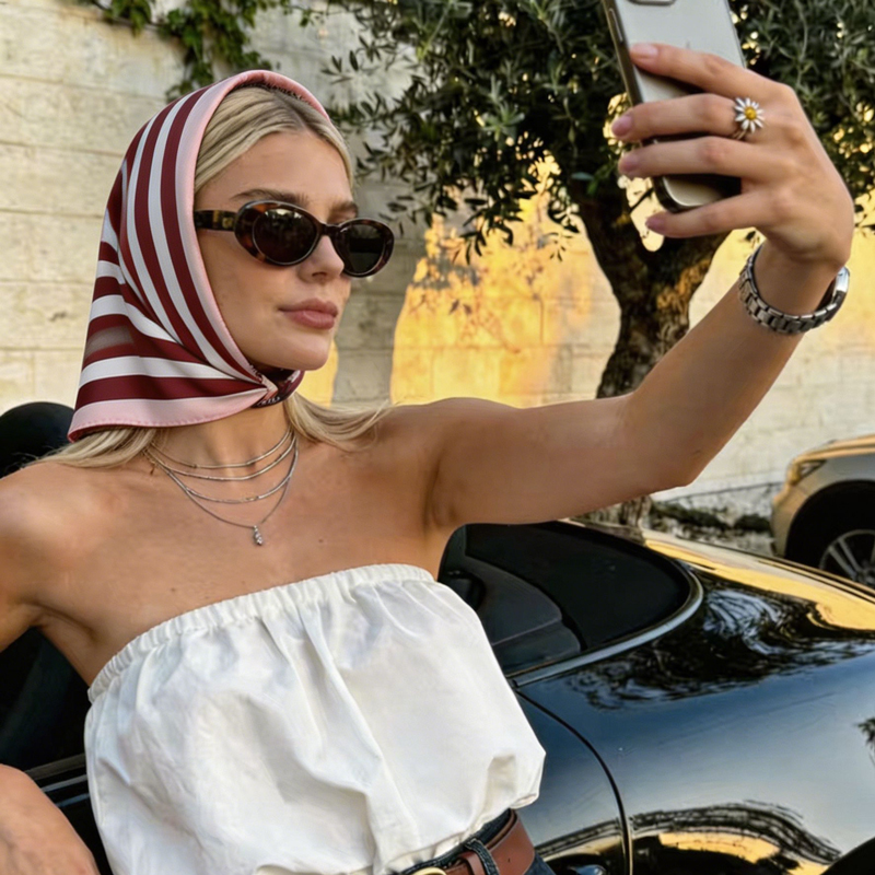 Satin Silk Geometric Stripe Pr - Face Scarf Mask reseña y precio