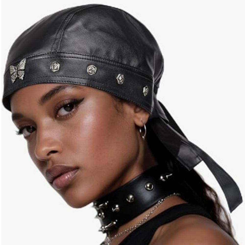 New PU Leather Black Biker Cap - Bandana Doo Rag reseña y precio